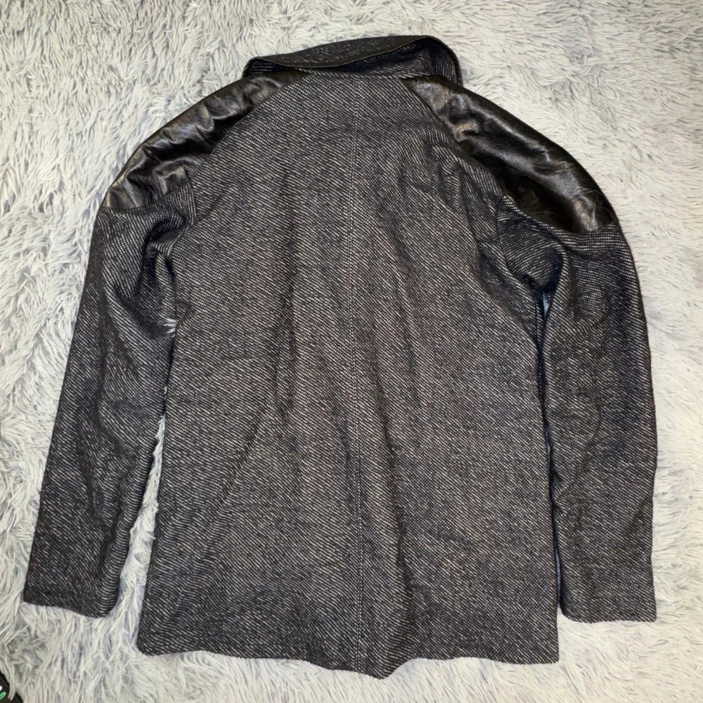 Michael Stars Women's Medium Black‎ White Herringbone Moto Jacket Leather Trim